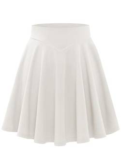 Bbonlinedress Rock Damen Kurze Basic Solid vielseitige Dehnbaren informell hohe Taille gefaltete Skater Tennis Schule Mini Skirt White L von Bbonlinedress