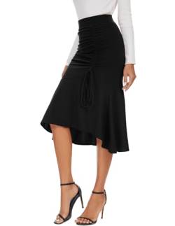 Bbonlinedress Rock Damen Midilang Stretch Kordelzug Röcke Basic Solide Vielseitige Dehnbar elegant Bleistiftröcke mit Rüschen Bodycon Wickelrock Black XL von Bbonlinedress