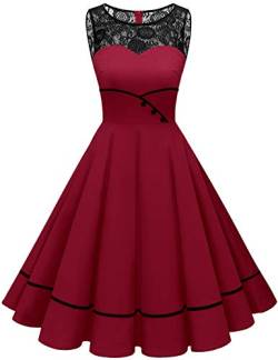 Bbonlinedress Rockabilly Kleider Damen Sommerkleid Abendkleider elegant für Hochzeit Jugendweihe Kleider Spitzenkleid Cocktailkleid Konfirmationskleider Dark Red XS von Bbonlinedress