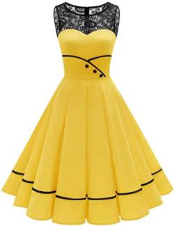 Bbonlinedress Rockabilly Kleider Damen festlich 50er Jahre Kleider Abendkleider elegant für Hochzeit gast Jugendweihe Kleider Cocktailkleid Sommerkleid Yellow S von Bbonlinedress