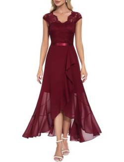 Bbonlinedress Rotes Kleid Damen Abendkleid elegant für Hochzeit Spitze Brautkleid Weihnachtskleid Party Abschlusskleid lang Winter Ballkleid Dark Red S von Bbonlinedress