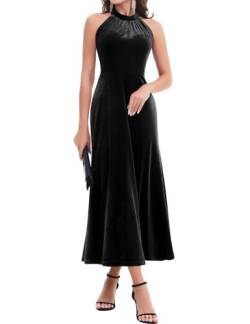 Bbonlinedress Samtkleid Damen Neckholder Abendkleider elegant Maxilang Bodycon Brautkleid Party festliches Cocktailkleid Weihnachtskleider Black XL von Bbonlinedress