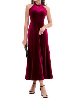 Bbonlinedress Samtkleid Damen Neckholder Abendkleider elegant Maxilang Bodycon Brautkleid Party festliches Cocktailkleid Weihnachtskleider Burgundy L von Bbonlinedress