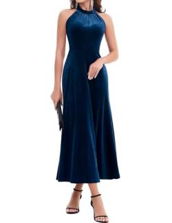 Bbonlinedress Samtkleid Damen Neckholder Abendkleider elegant Maxilang Bodycon Brautkleid Party festliches Cocktailkleid Weihnachtskleider Navy XL von Bbonlinedress