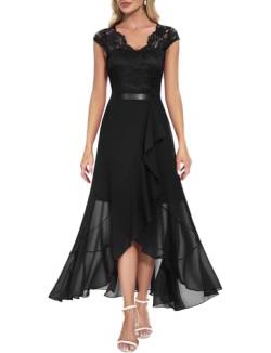 Bbonlinedress Schwarzes Kleid Damen Abendkleid lang Elegant Winter Cocktail Spitze Chiffon Hochzeit Brautkleid Weihnachtskleid Party Ballkleid Black L von Bbonlinedress