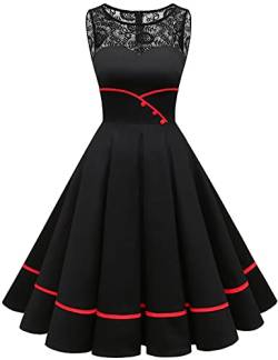 Bbonlinedress Schwarzes Kleid Damen Winterkleid Abendkleider elegant für Hochzeit Jugendweihe Rockabilly Kleider Spitzenkleid Cocktailkleid-2Black 3XL von Bbonlinedress