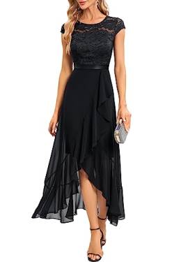 Bbonlinedress Schwarzes Kleid Damen festliches Abendkleid lang elegant Cocktailkleid Brautkleid Vokuhila Chiffon Party Hochzeitkleid Weihnachtskleid Black 2XL von Bbonlinedress