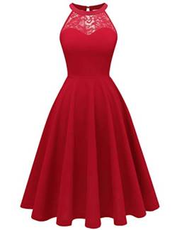 Bbonlinedress Sommerkleid Damen Abendkleider elegant für Hochzeit festliches Kleid Neckholder Brautkleid Konfirmationskleider Cocktailkleid Rotes Kleid Red M von Bbonlinedress