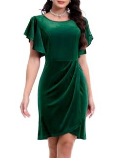 Bbonlinedress Weihnachtskleider Damen Bodycon Kleider Knielang Festliche Samtkleider elegant Plissee Winterkleid Cocktailkleid Dark Green XL von Bbonlinedress