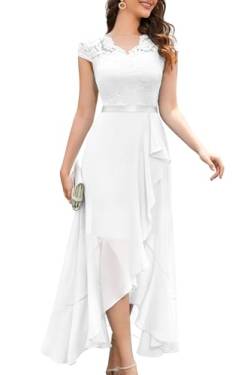 Bbonlinedress Weißes Kleid Abendkleid Damen lang winterkleid Spitze Chiffon Vokuhila Ballkleid Hochzeit Brautjunferkleid Weihnachtskleid White L von Bbonlinedress