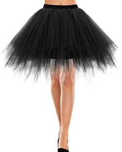 Knielang Tüll Petticoat Kleider Unterrock Dirndl kurz Vintage Rock Damen kariert Petticoat rot Tutu Ballet Tüllrock Tutu Tüllrock Crinoline Cosplay Black XL von Bbonlinedress