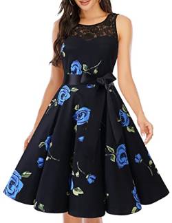 bbonlinedress 1950er Ärmellos Vintage Retro Spitzenkleid Rundhals Abendkleid Black Blue BRose M von Bbonlinedress