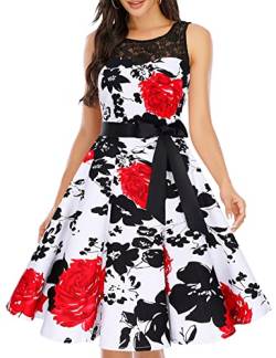 bbonlinedress 1950er Ärmellos Vintage Retro Spitzenkleid Rundhals Abendkleid Red Flower L von Bbonlinedress