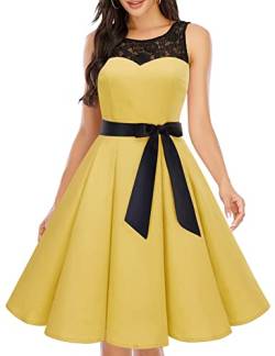 bbonlinedress 1950er Ärmellos Vintage Retro Spitzenkleid Rundhals Abendkleid Yellow L von Bbonlinedress