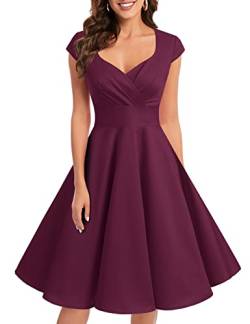 bbonlinedress 1950er Vintage Retro Cocktailkleid Rockabilly V-Ausschnitt Faltenrock Burgundy 3XL von Bbonlinedress