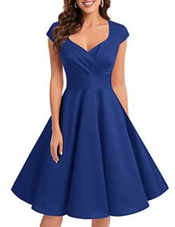 bbonlinedress 1950er Vintage Retro Cocktailkleid Rockabilly V-Ausschnitt Faltenrock Royal Blue S von Bbonlinedress