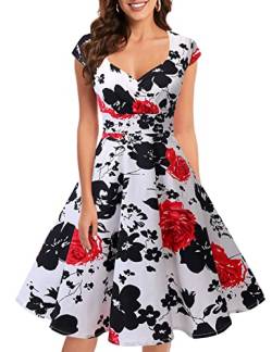 bbonlinedress Frauen Kurz 50er Jahre Retro Vintage Cocktail Party Swing Kleider - Red Flower, size: Mittel /M von Bbonlinedress