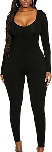 Damen Sport Jumpsuit Langarm Yoga Fitness Bodysuit Sexy Lässig Sportanzug Bodycon Lang Overall Romper eng U Hals Stretch ElegantEinteiler Ganzkörperanzug für Workout Outfit Clubwear Streetwear von Bcenoilua