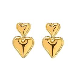 Ohrringe für Damen Herz Tropfen Hängende Ohrringe Doppel Herz Statement Ohrringe Hypoallergene Frauen Modeschmuck von Bcenoilua