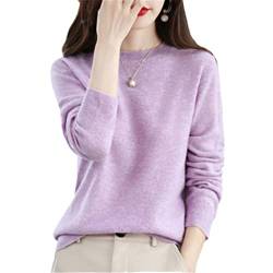 100% Wolle Kaschmir Pullover Damen Lose Casual Strick Rundhals Pullover Herbst und Winter Pullover Clip Blume Lila S von Bciopll