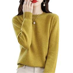 100% Wolle Kaschmir Pullover Damen Lose Casual Strick Rundhals Pullover Herbst und Winter Pullover Gelb XL von Bciopll