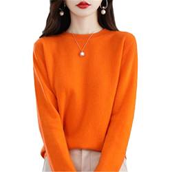 100% Wolle Kaschmir Pullover Damen Lose Casual Strick Rundhals Pullover Herbst und Winter Pullover Orange M von Bciopll