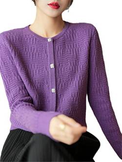 Damen Langarm Gestrickte Kaschmir Strickjacken Pullover Winter Warme Strickjacken Weibliche Mode 100% Wolle Tops Lila M von Bciopll