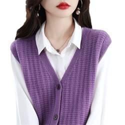 Frühling, Herbst und Winter 100% Wolle Weste Damen V-Ausschnitt Strickjacke Weste Lose Ärmellos Pullover Violett L von Bciopll