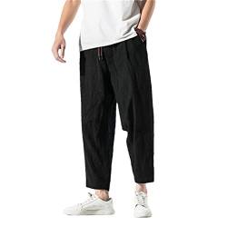 Herren Haremshose Baumwolle Leinen Casual Knöchellange Hose Chinesischer Stil Sommer Oversize Vintage Hose, Schwarz , 58 von Bciopll