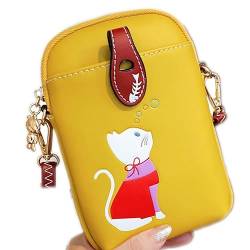 Bcony Kleine Umhängetasche für Damen Telefon niedliche Katze,Handytasche Schultertaschen PU-Geldbörse für bis zu 7 Zoll Handy (gelb) von Bcony