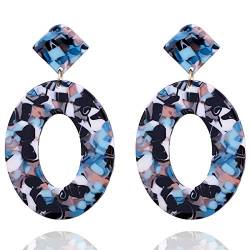 Bcowtte Acryl Oval Anhaenger Ohrringe Frauen Geometrie Gross Runde Ohrringe Blau von Bcowtte