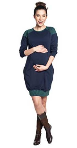 Be Mama - Maternity & Baby wear 2in1 Umstandskleid Baumwolle, Stillkleid, Tunika Damen, Modell: SPORTISSIMA, Farbauswahl (Dunkelblau-grün, XL) von Be Mama - Maternity & Baby wear