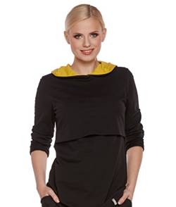 Be Mama - Maternity & Baby wear 2in1 Umstandspullover, Sweatshirt mit Kapuze, Still-Pulli, Modell: Duo, schwarz-gelb, Größe XL von Be Mama - Maternity & Baby wear