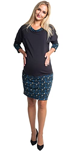 Be Mama - Maternity & Baby wear Stillkleid aus Baumwolle, Umstandskleid, Sweatkleid, Pulloverkleid, Modell: Andrea, Graphit-blau, XL von Be Mama - Maternity & Baby wear