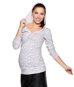 Be Mama - Maternity & Baby wear Stillshirt, Umstandsshirt, Stillshirt mit Kapuze, Modell: IMAN, Langarm, weiß/Muster, XL von Be Mama - Maternity & Baby wear