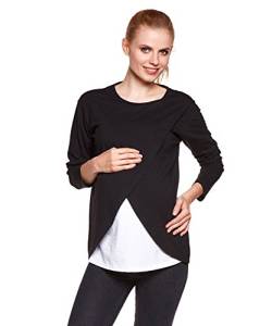 Be Mama - Maternity & Baby wear Umstandsshirt Baumwolle mit Stillfunktion LAVIS, Langarm, schwarz-Weiss, XL von Be Mama - Maternity & Baby wear