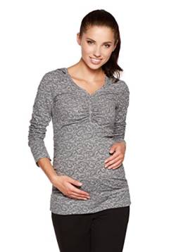 Be Mama - Maternity & Baby wear Umstandsshirt aus Baumwolle, Stillshirt, Schwangerschaftsshirt, Modell: IMAN, Langarm, grau/Muster, XL von Be Mama - Maternity & Baby wear