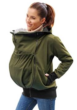 Be Mama - Maternity & Baby wear Wasserdichte ALL-WEATHER 3in1 - Tragejacke & Umstandsjacke & Damenjacke in einem aus SOFTSHELL (Wassersäule: 10.000 mm) (3in1 / Khaki ZIP, S-M) von Be Mama - Maternity & Baby wear