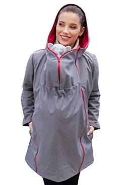 Be Mama - Maternity & Baby wear Wasserdichter ALL-WEATHER 3in1 - Tragemantel & Umstandsmantel & Damenmantel aus SOFTSHELL (Wassersäule: 10.000 mm), Modell: BERRY ZIP, hellgrau/sangria XL von Be Mama - Maternity & Baby wear