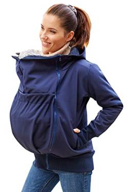 Be Mama - Maternity & Baby wear wasserdichte All-Weather 3in1 - Tragejacke & Umstandsjacke & Damenjacke in einem aus Softshell (Wassersäule: 10.000 mm), Modell: BERGAMI Softshell, dunkelblau XS von Be Mama - Maternity & Baby wear