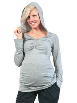 Shirt zum Stillen, Umstandsshirt, Stillshirt mit Kapuze, Modell: IMAN, Langarm, grau, L von Be Mama - Maternity & Baby wear