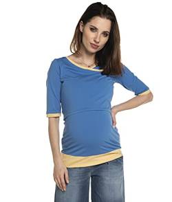 Umstandsshirt T-Shirt aus Baumwolle mit Stillfunktion, Modell: Monic, Kurzarm, blau-gelb, XL von Be Mama - Maternity & Baby wear