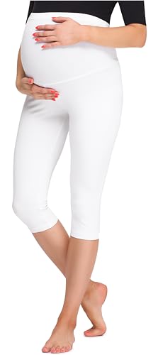 Be Mammy Damen 3/4 Umstandsleggings BE20-258(Weiß, XXL) von Be Mammy