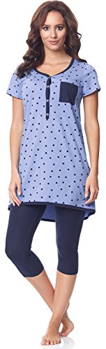 Be Mammy Damen Kurzarm Pyjama mit Stillfunktion BE20-177, Blau-Punkten-Marine, S(Blau-Punkten-Marine, S) von Be Mammy