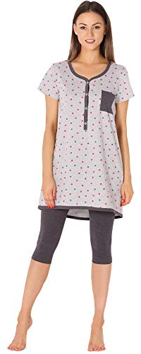 Be Mammy Damen Kurzarm Pyjama mit Stillfunktion BE20-177 (Melange-Punkten-Graphite, S) von Be Mammy