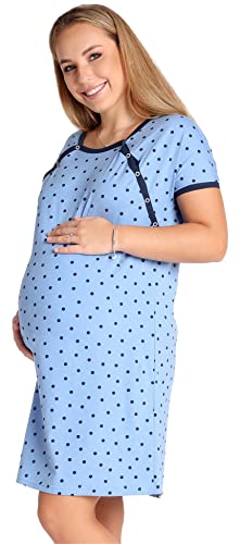 Be Mammy Damen Nachtkleid Umstandsmode Schwangerschaft Nachthemd Mutterschaft Stillnachthemd mit Knopfleisten BE20-286 (Blau DunkelblauPunkte, XXL) von Be Mammy