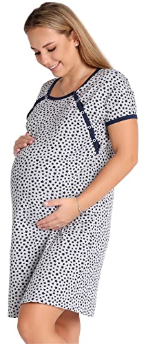 Be Mammy Damen Nachtkleid Umstandsmode Schwangerschaft Nachthemd Mutterschaft Stillnachthemd mit Knopfleisten BE20-286 (Melange DunkelblauSterne, S) von Be Mammy