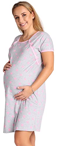 Be Mammy Damen Nachtkleid Umstandsmode Schwangerschaft Nachthemd Mutterschaft Stillnachthemd mit Knopfleisten BE20-286 (Melange RosaHerzen, M) von Be Mammy