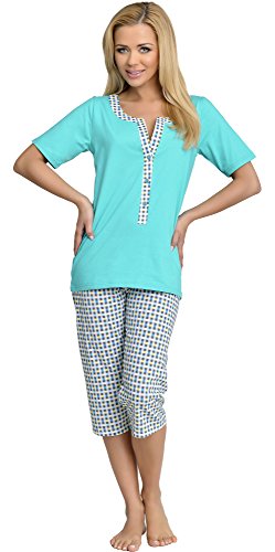 Be Mammy Damen Schlafanzug Stillpyjama H2L2N2 (Türkis, S) von Be Mammy