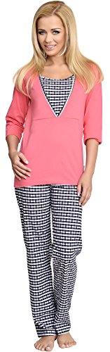 Be Mammy Damen Schlafanzug Stillpyjama V2R4N381 (Coral-3, 40 (Herstellergröße: L)) von Be Mammy